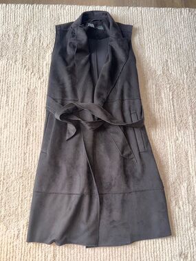 Zara Long Black Faux Suede Vest